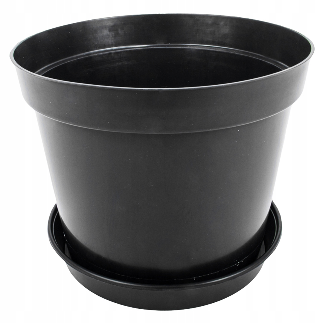 DonKwiat kvetináč 21 cm x 21 x 16 cm priemer 21 cm plast čierny + 10× stojan na kvetináč DonKwiat 18 cm plast